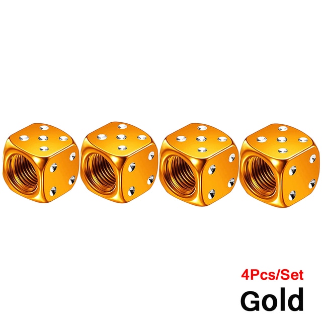 4Pcs Set Bike Dice Dust Valve Cap gold