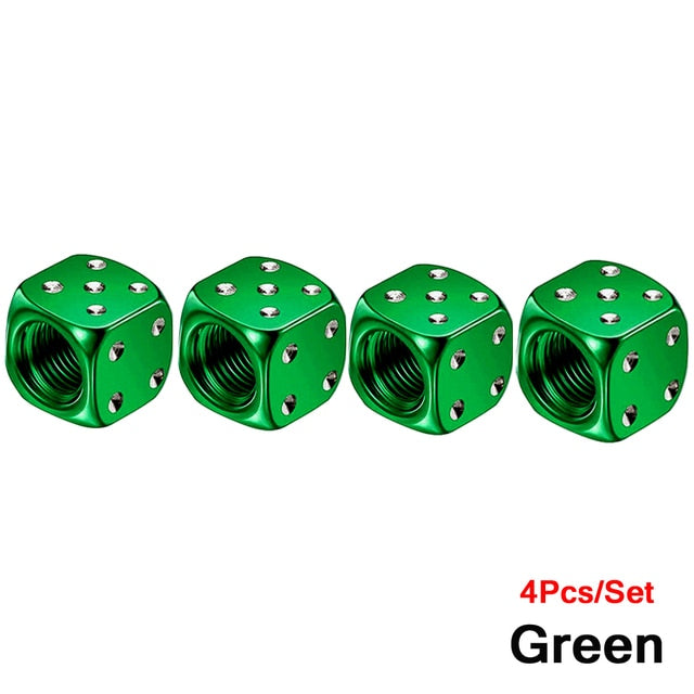 4Pcs Set Bike Dice Dust Valve Cap green