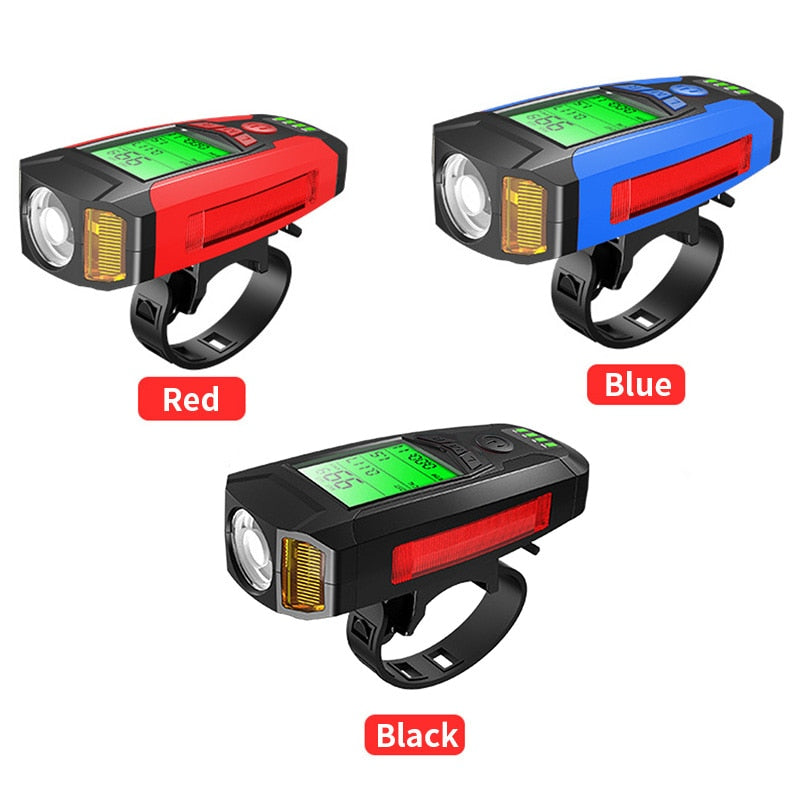 3 in 1 USB Bicycle Light, Horn, Odometer