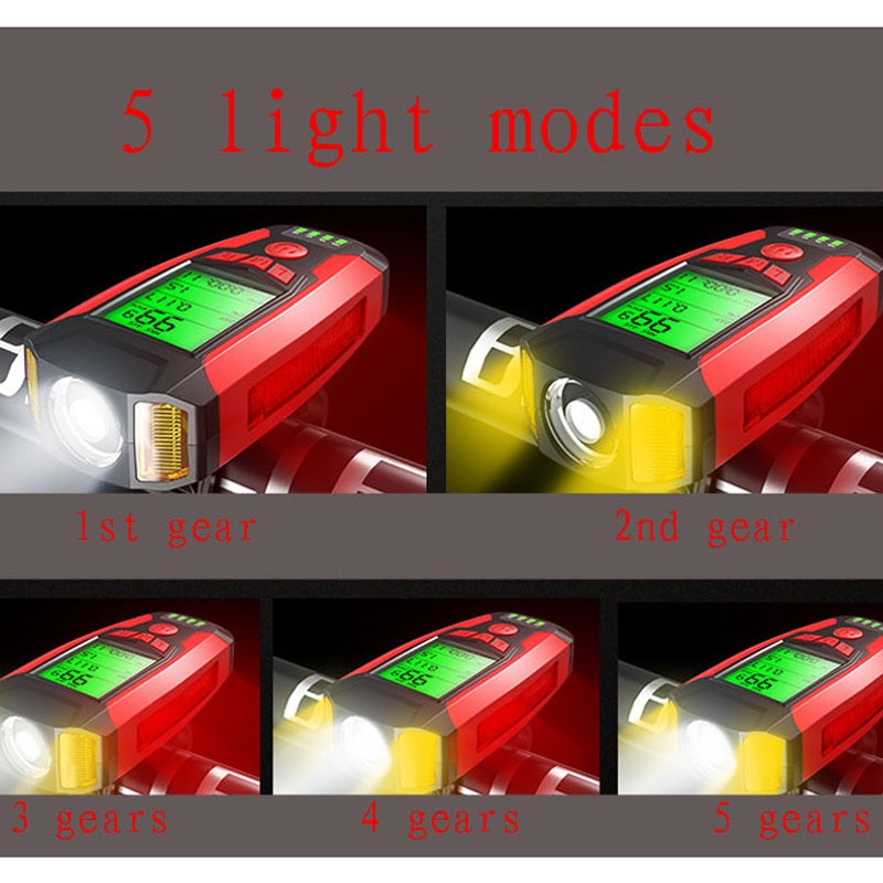 3 in 1 USB Bicycle Light, Horn, Odometer