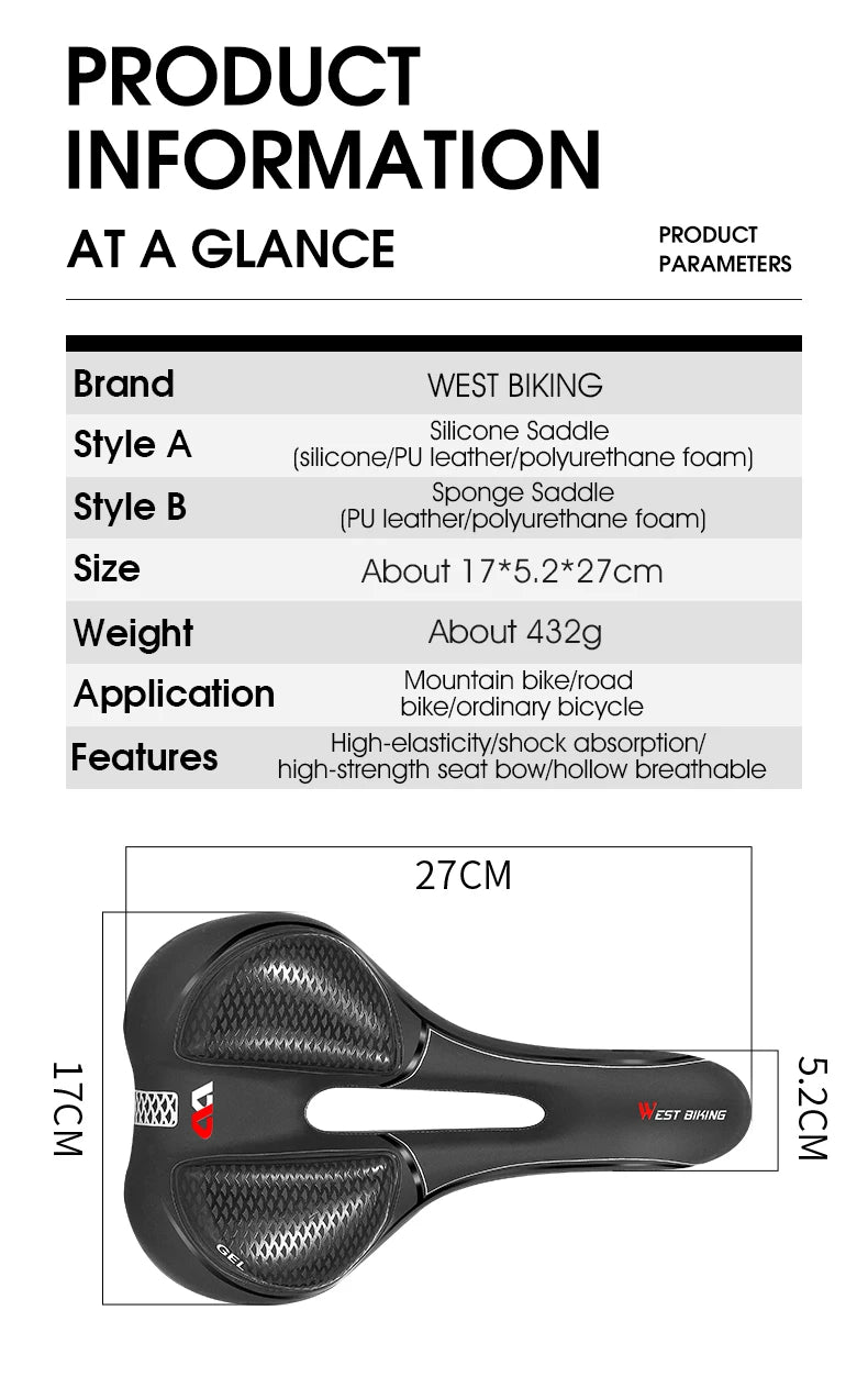 WEST BIKING Gel Comfort Bicycle Saddle
