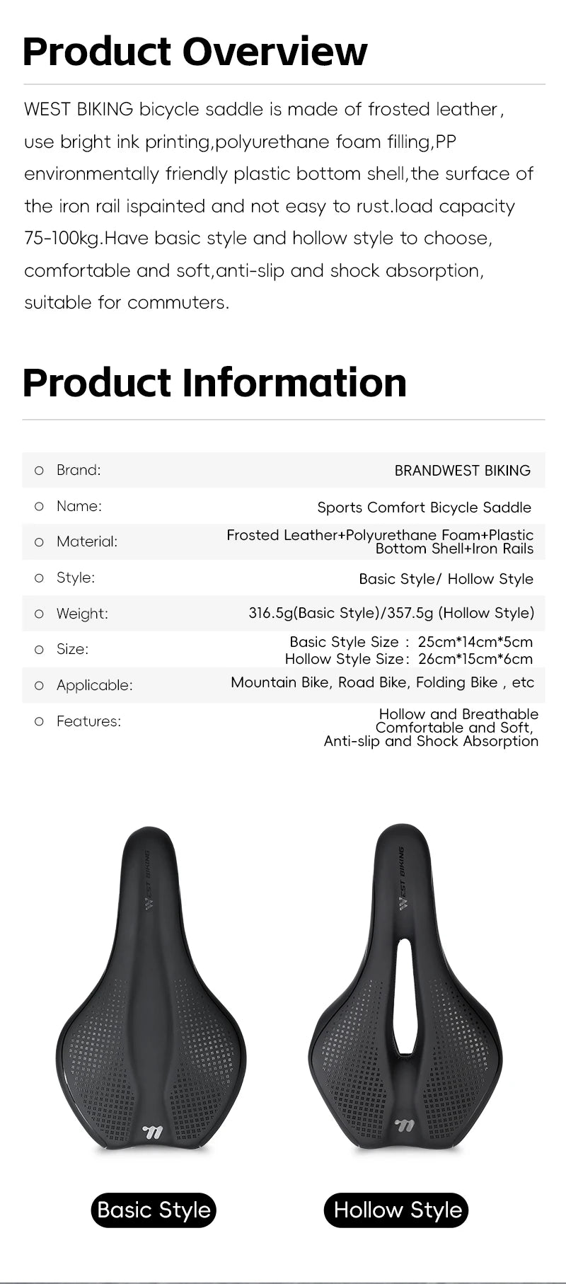 WEST BIKING Bicycle Comfortable Bike Seat