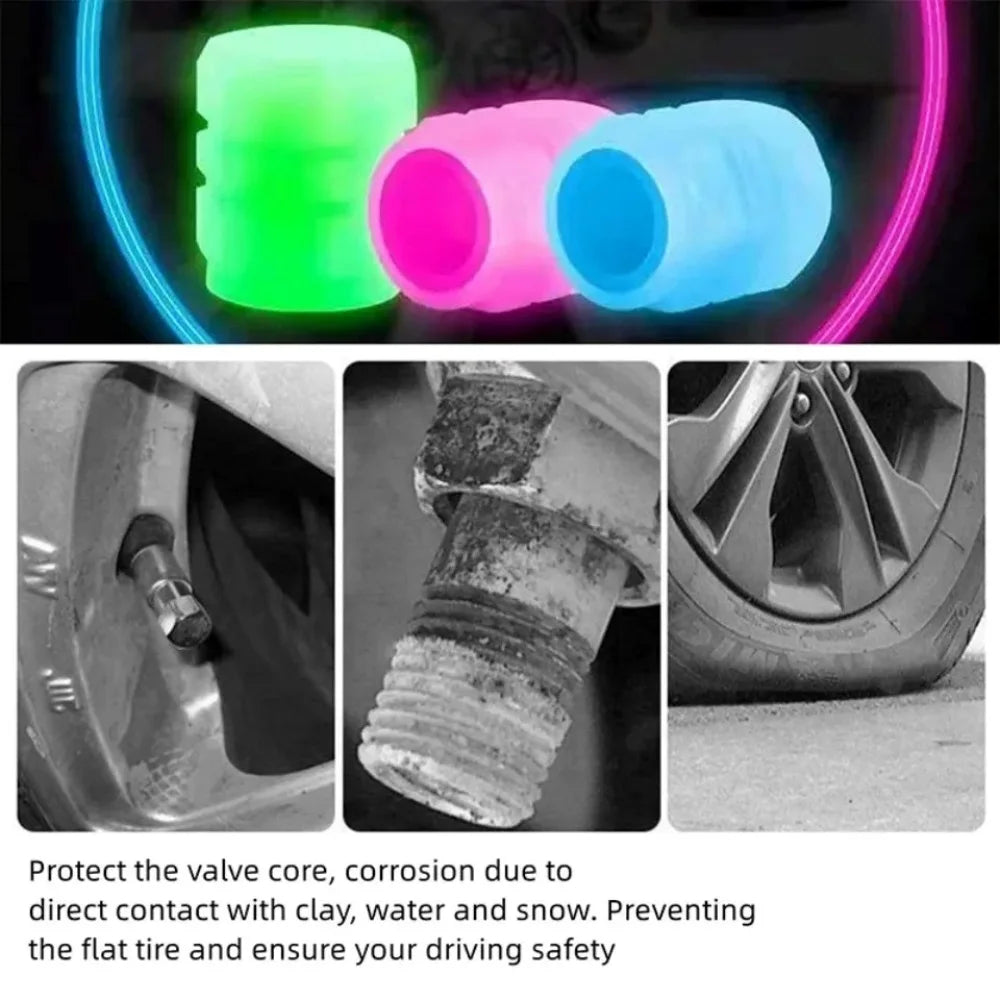 20 PCS Luminous Tyre Dust Valve Caps Schrader fit for Bike Wheel