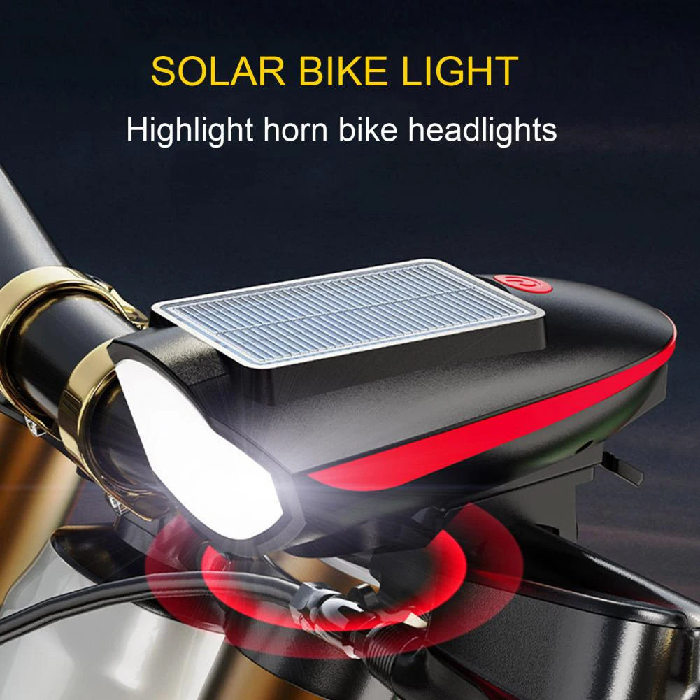 Solar Power Bike Light, USB Charging, 250 Lumens with 120 Decibel Horn