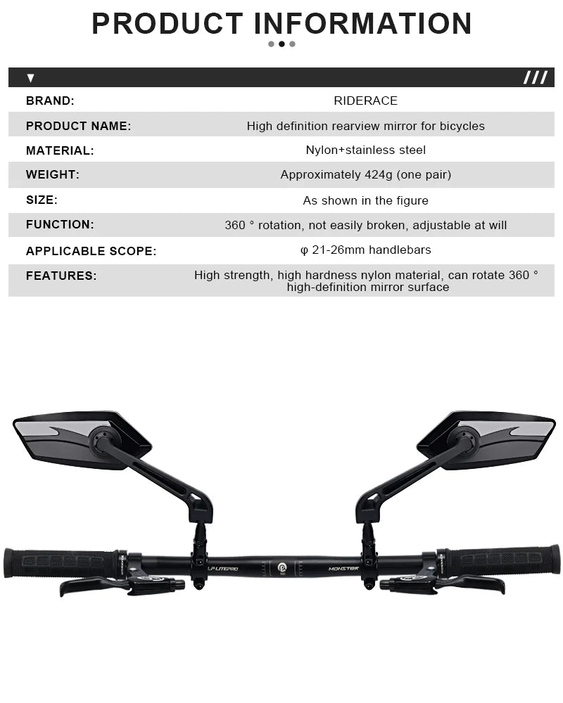 Riderace Set of Rear View Bicycle Mirrors