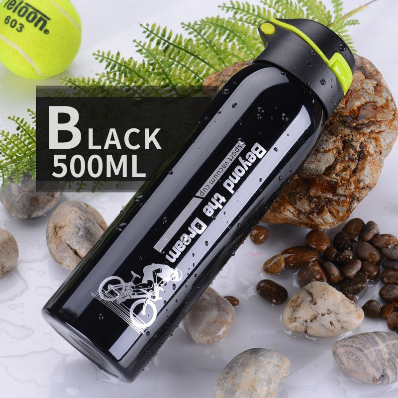 500ml Bicycle Insulated Double Walled Water Bottle Stainless Steel black