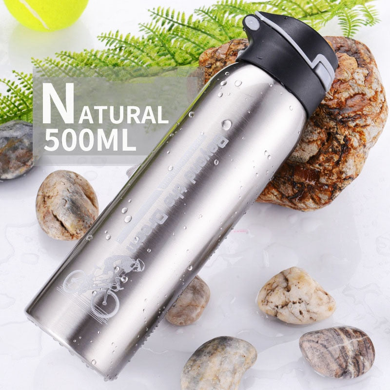 500ml Bicycle Insulated Double Walled Water Bottle Stainless Steel silver