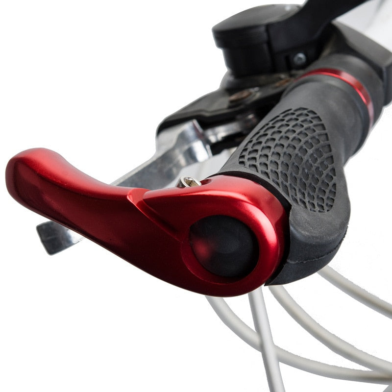 Mountain bike handlebar grips with horns, available in blue, red, white, gold