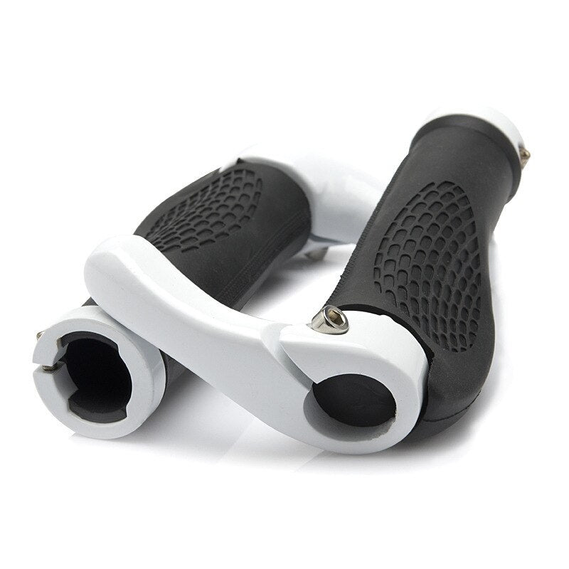 Mountain bike handlebar grips with horns, available in blue, red, white, gold