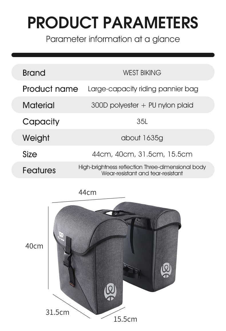25L-35L Cycling rear rack Pannier Bags, for road, mountain and electric bikes.