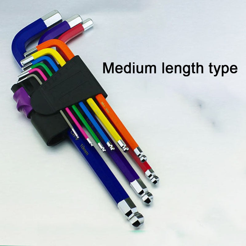 9Pcs 1.5mm-10mm Color Coded Ball-End Hex Allen Key L Wrench Set Torque Long Metric With Sleeve Hand Tools Bicycle Accessories