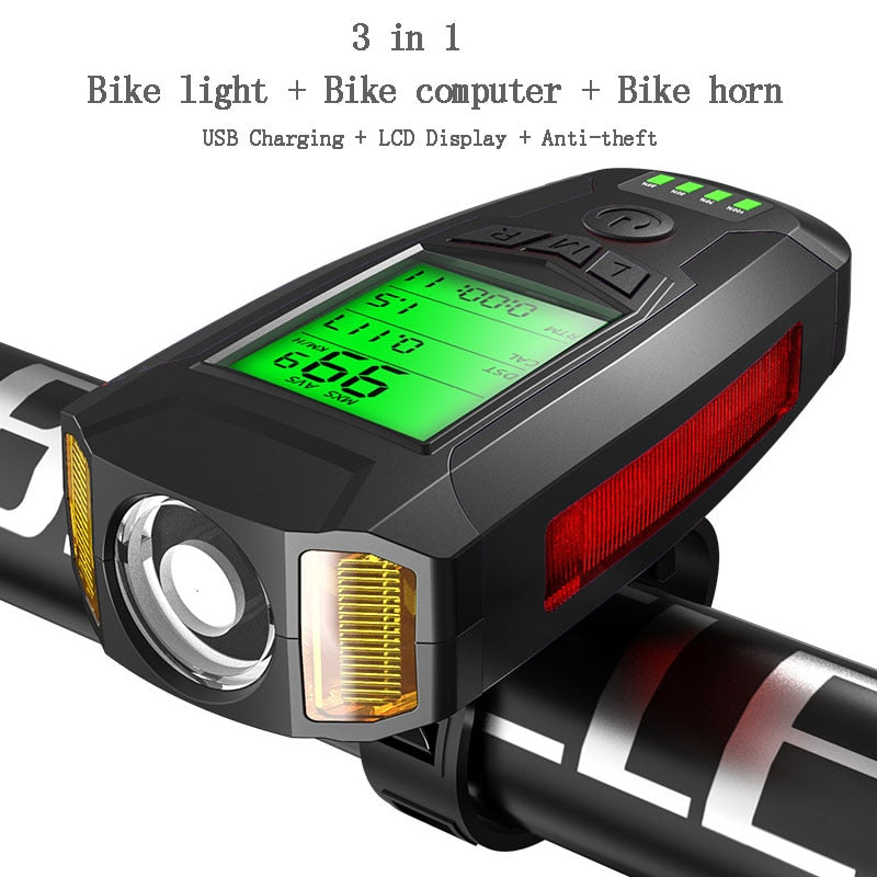 3 in 1 USB Bicycle Light/Horn/ Odometer