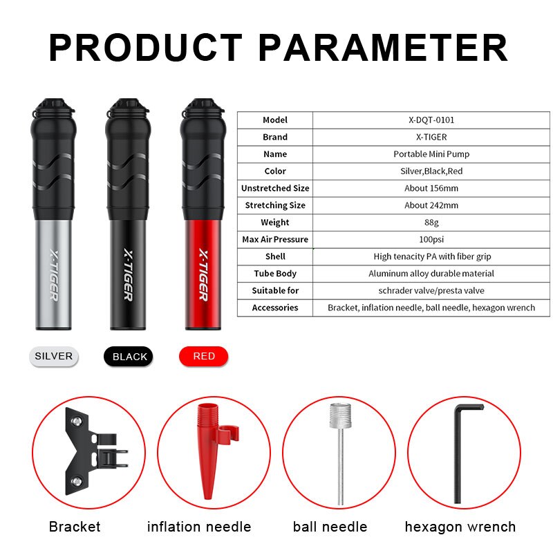 X-TIGER Portable Bicycle Mini Hand Pump