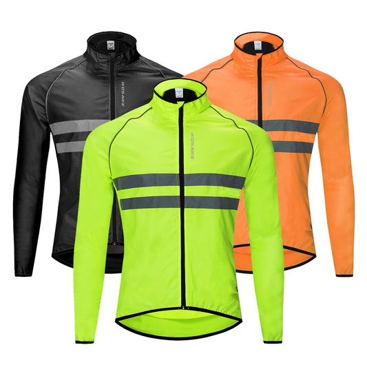 Stay safer with this  bicycle reflective jacket.  A Light and water-resistant windbreaker. Features include reflective 6cms strip front and back, breathable mesh design.
