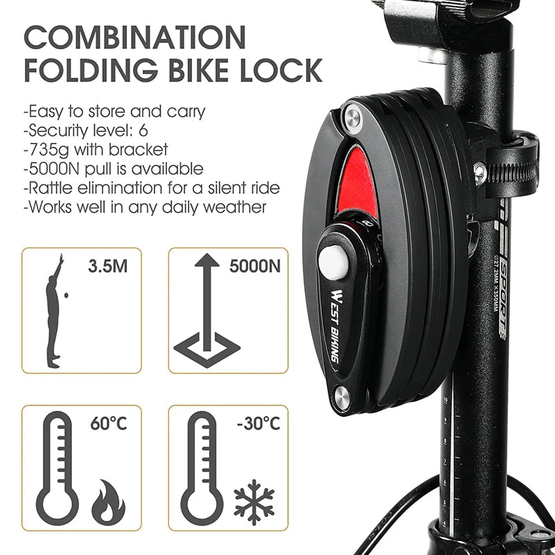 WEST BIKING Foldable Bicycle Lock Anti-theft