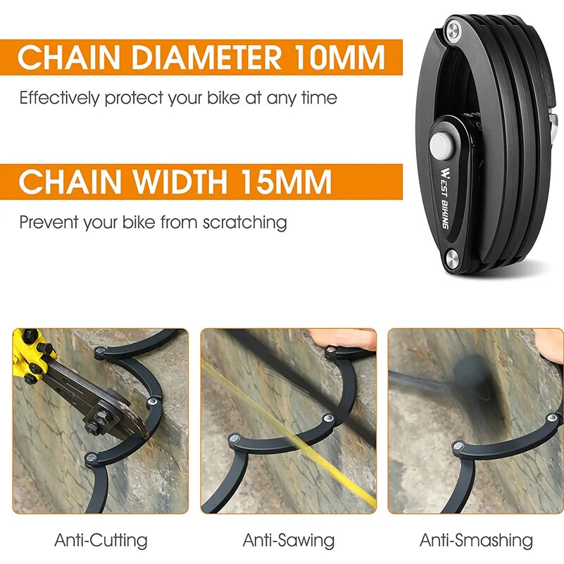 WEST BIKING Foldable Bicycle Lock Anti-theft