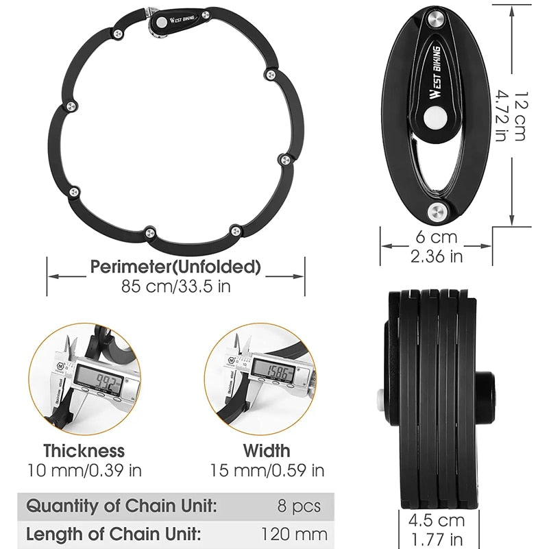 WEST BIKING Foldable Bicycle Lock Anti-theft