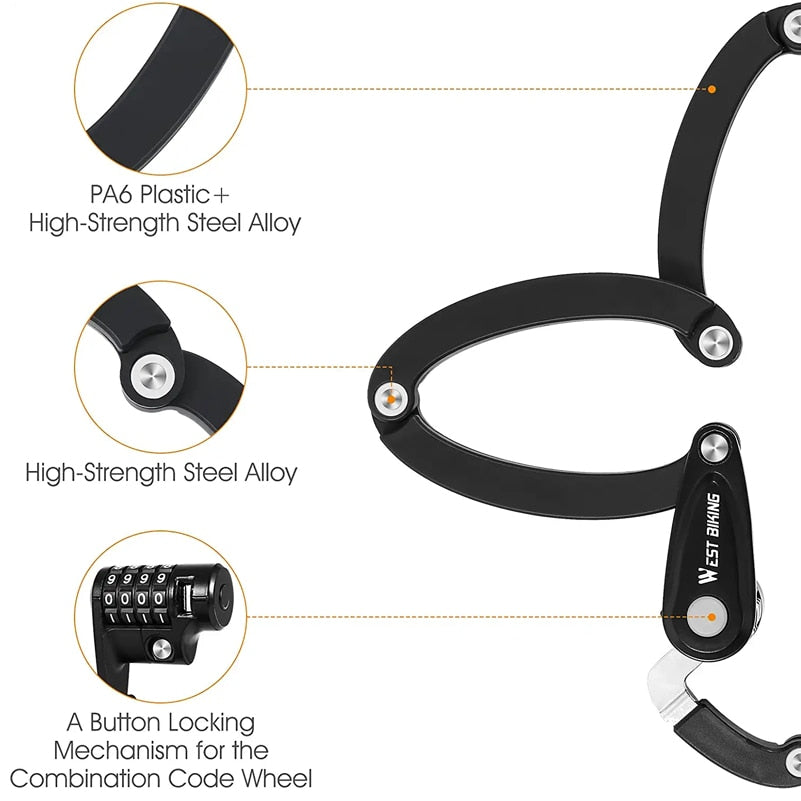 WEST BIKING Foldable Bicycle Lock Anti-theft