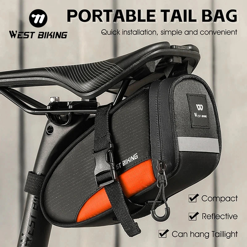 WEST BIKING Portable Bike Tail Bag 1.2L Reflective Cycling Bag