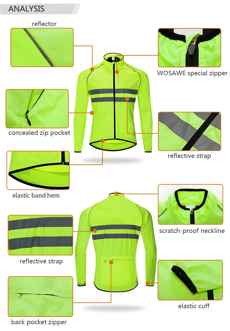 High Vis Cyclist Reflective long Sleeve Windbreaker Jacket