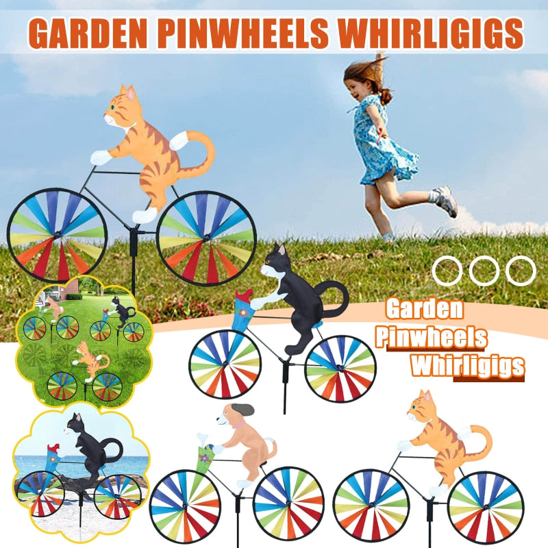 Fun Cat or Dog Bicycle Wind Spinners for Garden or porch