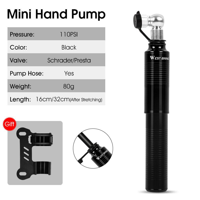 WEST BIKING Mini Bicycle Pump with Extension Hose