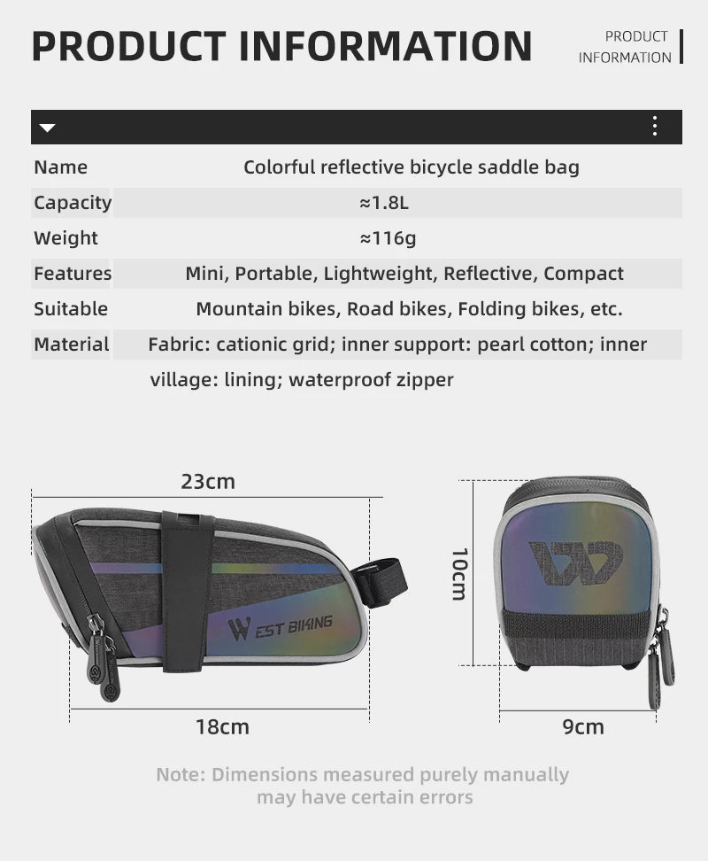 WEST BIKING Bike Saddle Bag 1.8L