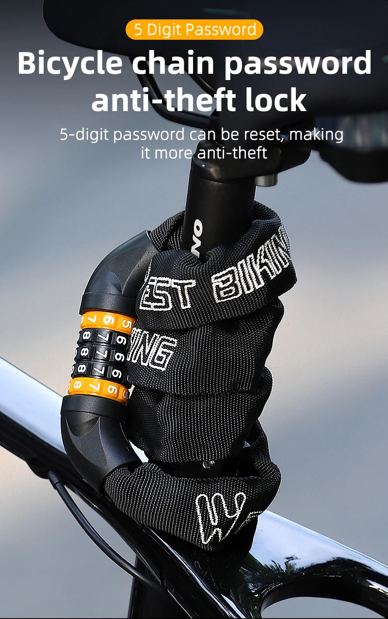 WEST BIKING 65-150cm  Bike Chain with 5 Digit code Lock