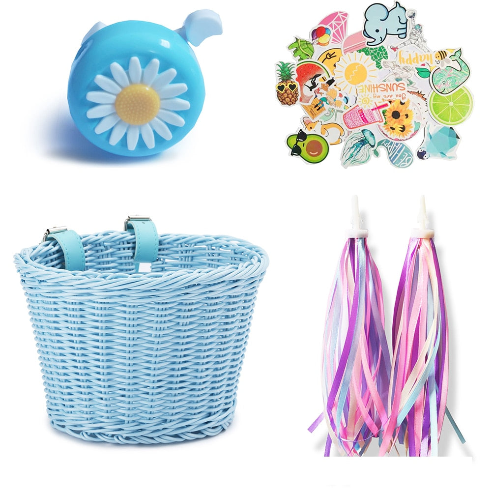 Bicycle Basket, Stickers and Bell for Child's Bike blue