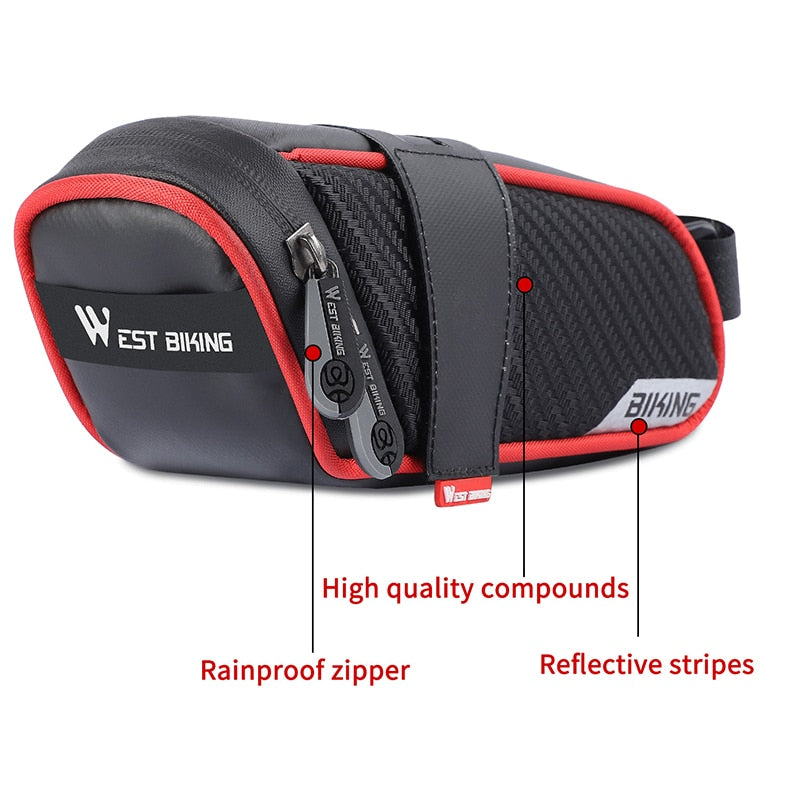 Rainproof Bicycle Saddle Bag for Mountain, Road or Electric Bikes.