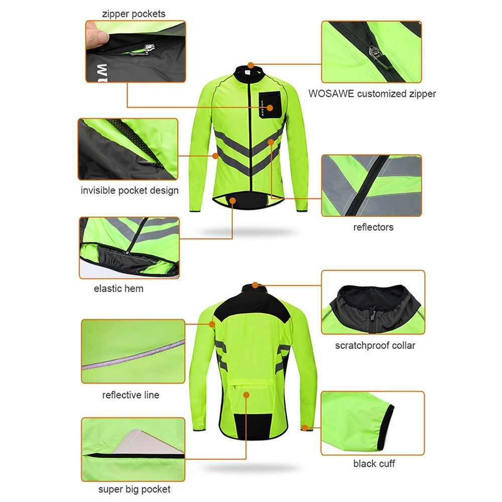 High Vis  Reflective Windproof Jacket suitable for road, mountain, electric or all types of bikes