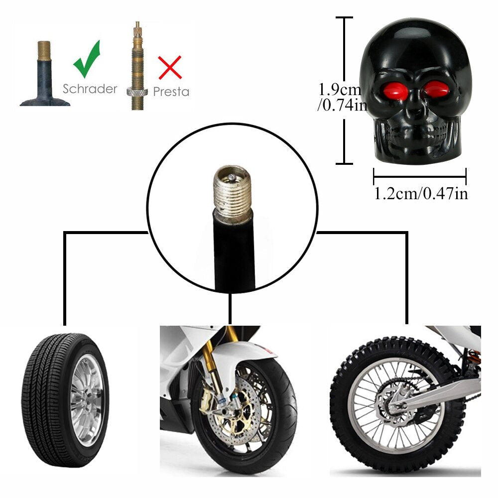 Skull Bike Valve Dust Caps  available in 5 different colours