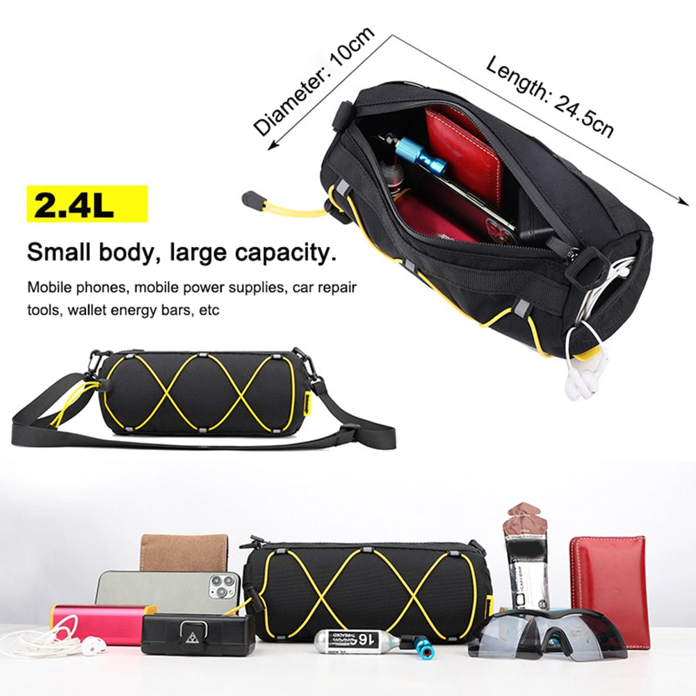 Handlebar tube bag suitable for flat bar, hybrid, mountain, road and electric bikes